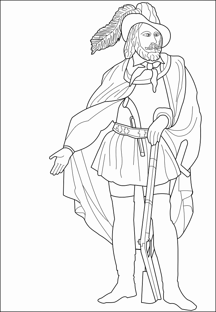 Revolutionary Soldier<br /><br />Wearing a Hecker hat and carrying a pistol, rifle and sword.